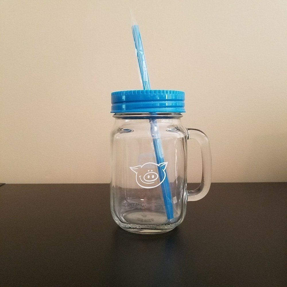 Glass Mason Jars Mug Pig Logo Set of 2 - Picture 7 of 12
